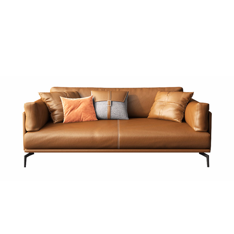Contemporary Brown Cushions Standard Pillow Top Arm Genuine Leather Sofa