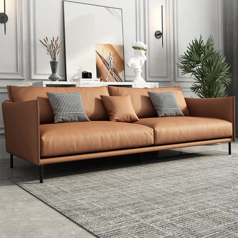 Contemporary Dark Brown Cushions Standard Square Arm Stationary Sofa