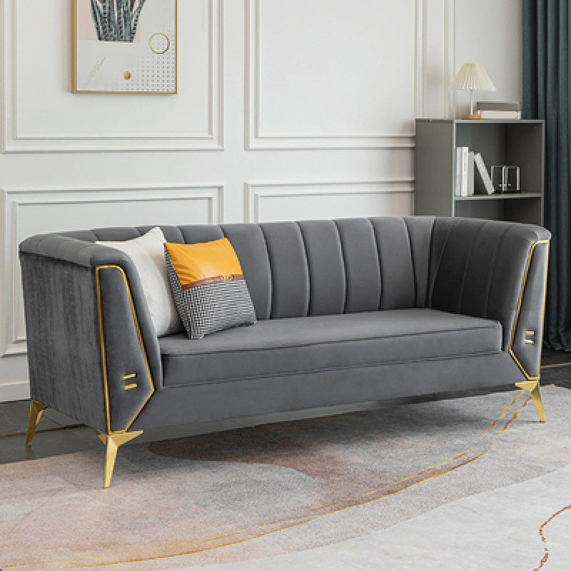 Contemporary Sewn Pillow Back Sofa with Tuxedo Arm for Apartment