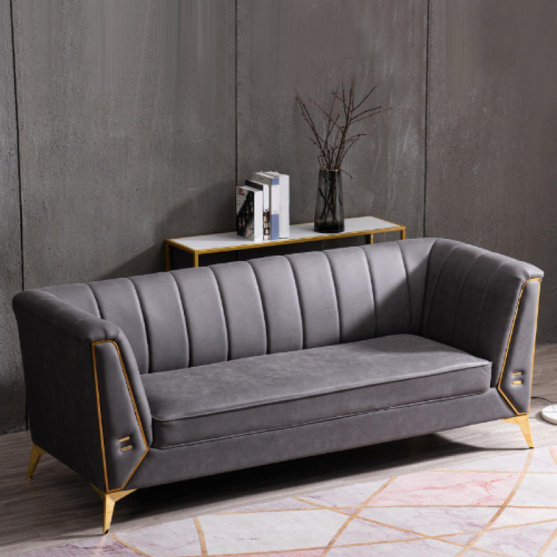 Contemporary Sewn Pillow Back Sofa with Tuxedo Arm for Apartment