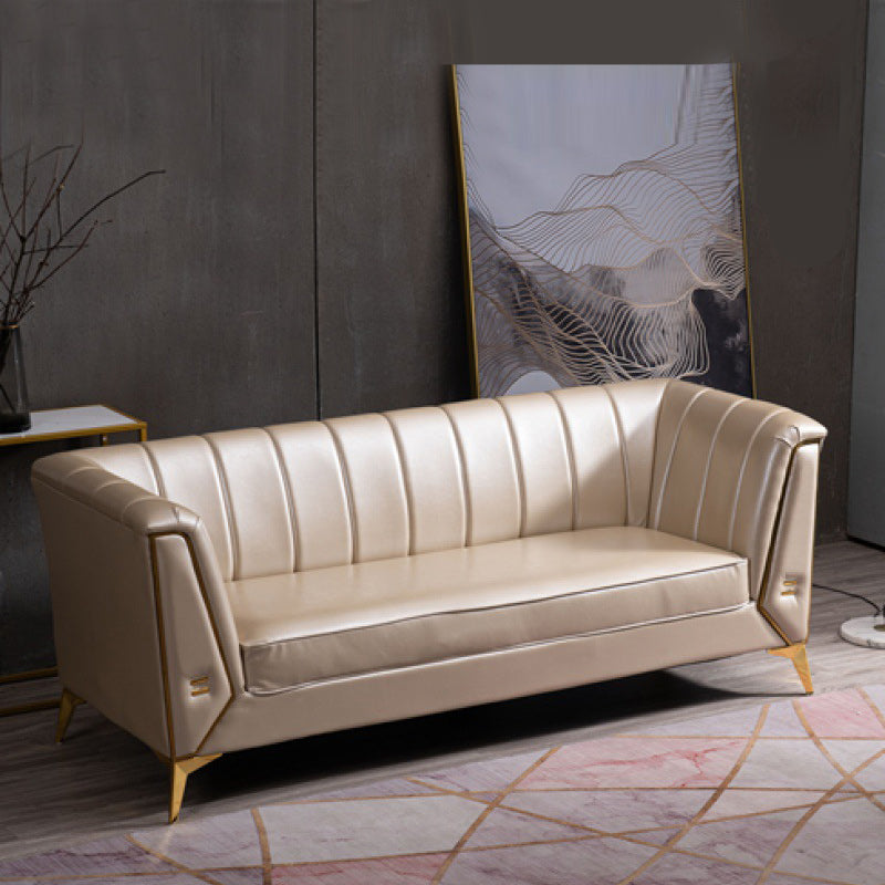 Contemporary Sewn Pillow Back Sofa with Tuxedo Arm for Apartment