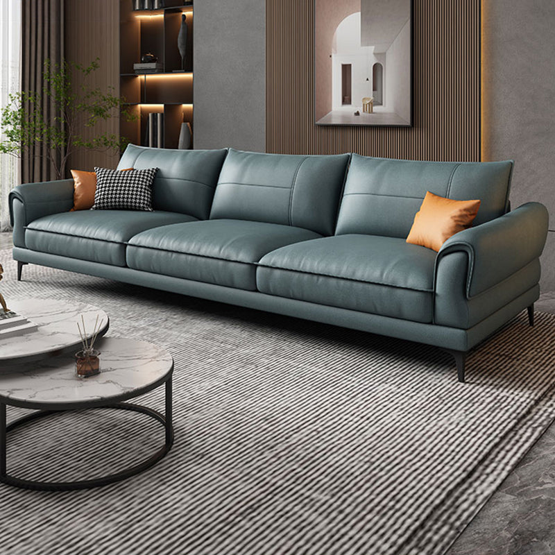 Stain Resistant Contemporary Standard Faux Leather Sofa Couch in Blue