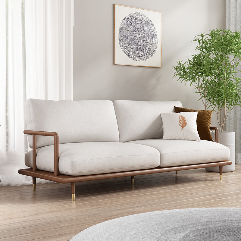 Linen Modern Recessed Arm Sofa Standard Wooden Sofa for Living Room, Apartment