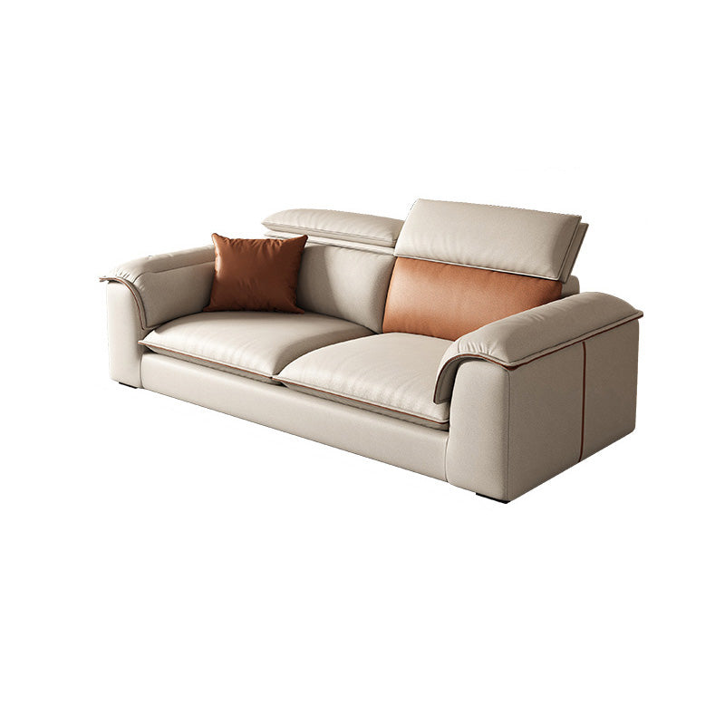 Beige Faux Leather Sectional Sofa Stain-Resistant Sofa for Living Room