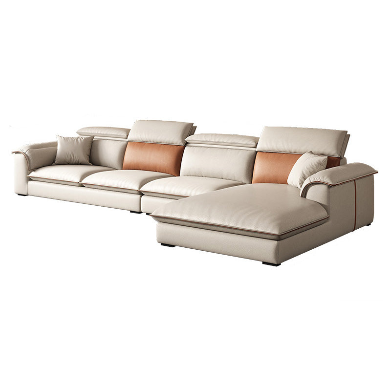 Beige Faux Leather Sectional Sofa Stain-Resistant Sofa for Living Room