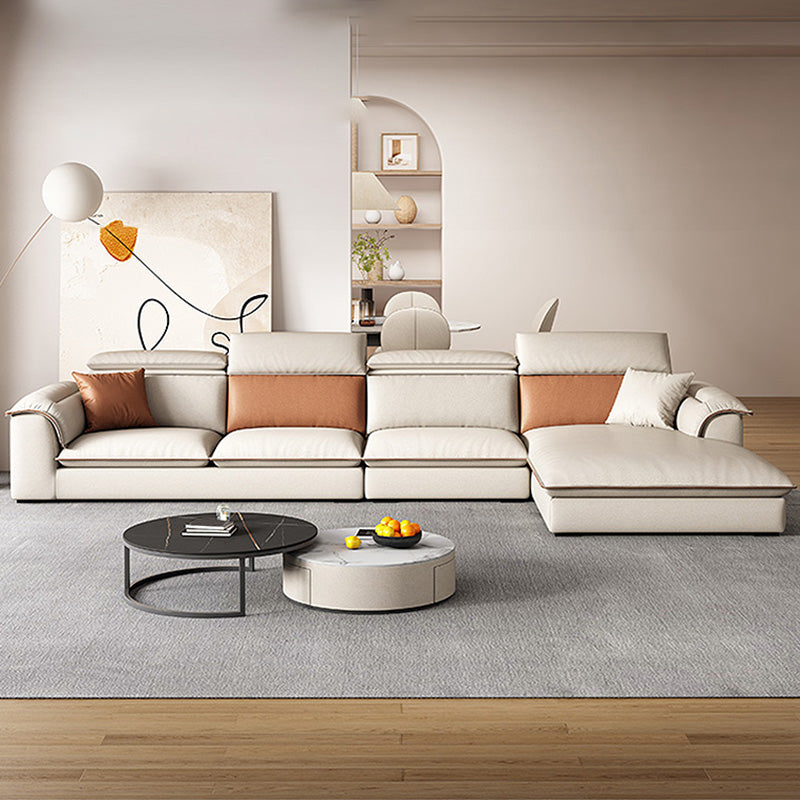 Beige Faux Leather Sectional Sofa Stain-Resistant Sofa for Living Room
