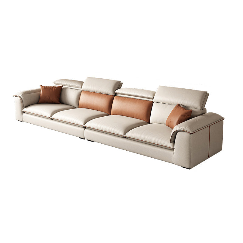 Beige Faux Leather Sectional Sofa Stain-Resistant Sofa for Living Room
