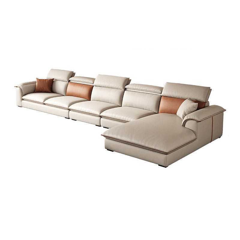 Beige Faux Leather Sectional Sofa Stain-Resistant Sofa for Living Room
