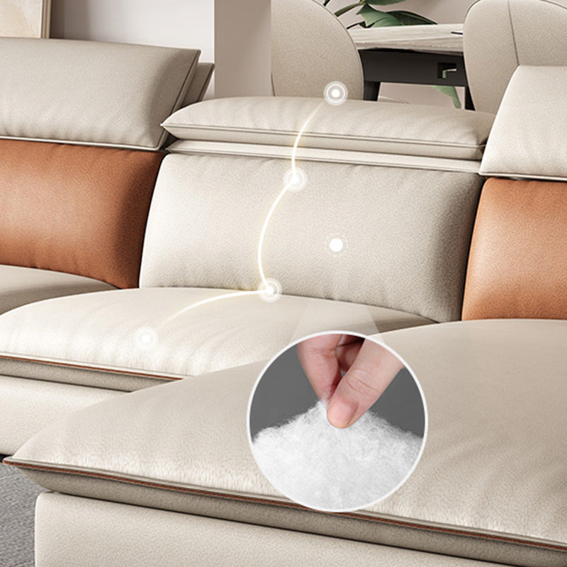 Beige Faux Leather Sectional Sofa Stain-Resistant Sofa for Living Room