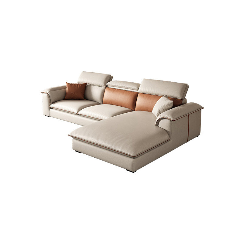 Beige Faux Leather Sectional Sofa Stain-Resistant Sofa for Living Room