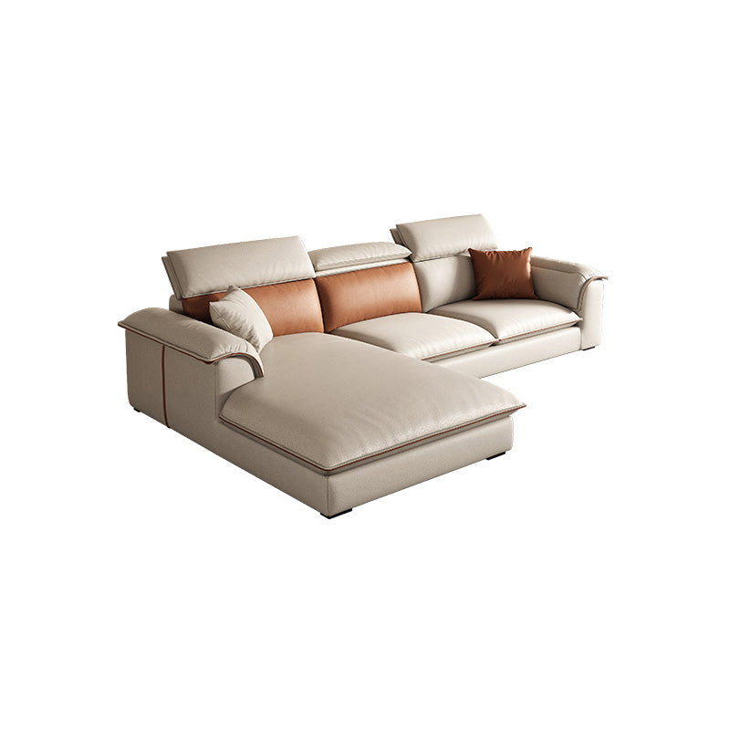 Beige Faux Leather Sectional Sofa Stain-Resistant Sofa for Living Room