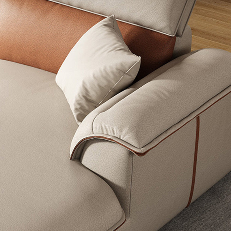 Beige Faux Leather Sectional Sofa Stain-Resistant Sofa for Living Room