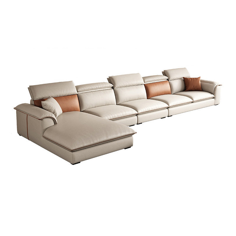 Beige Faux Leather Sectional Sofa Stain-Resistant Sofa for Living Room