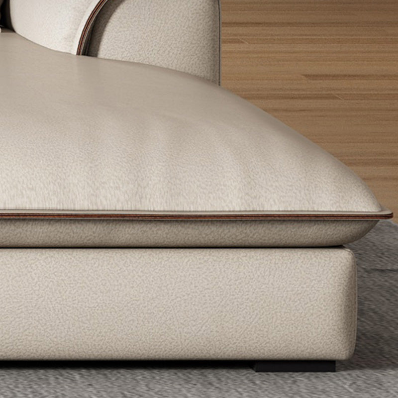 Beige Faux Leather Sectional Sofa Stain-Resistant Sofa for Living Room