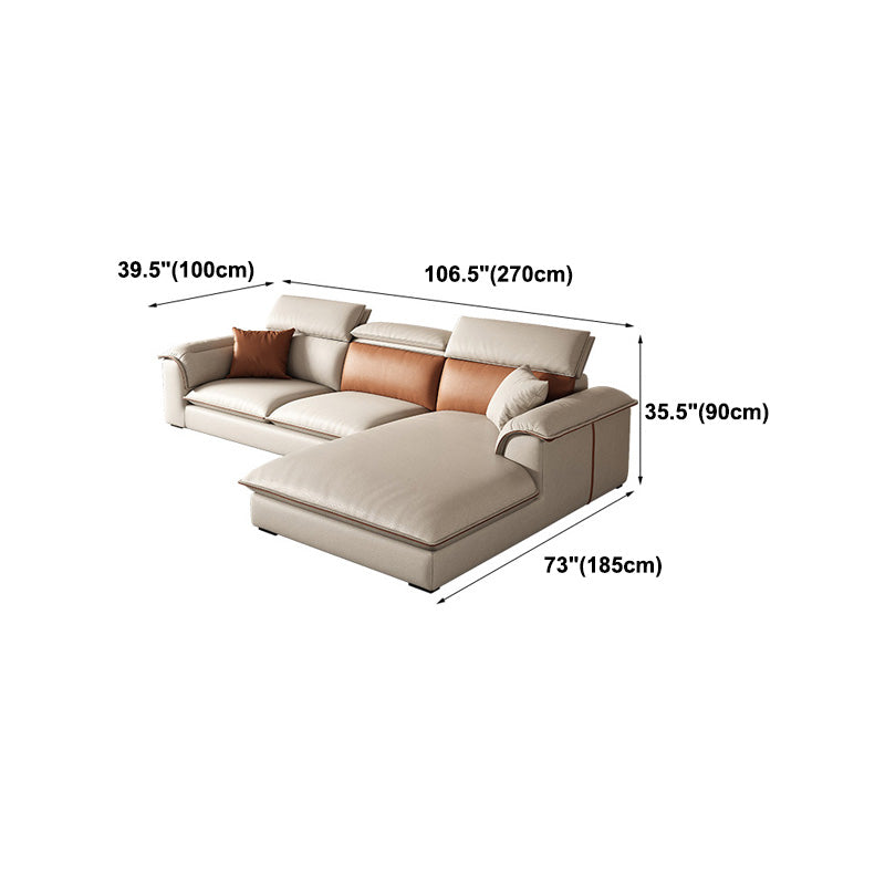 Beige Faux Leather Sectional Sofa Stain-Resistant Sofa for Living Room