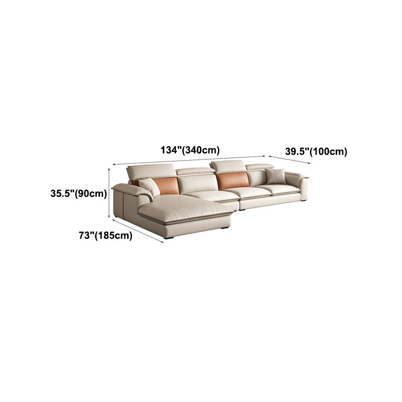Beige Faux Leather Sectional Sofa Stain-Resistant Sofa for Living Room