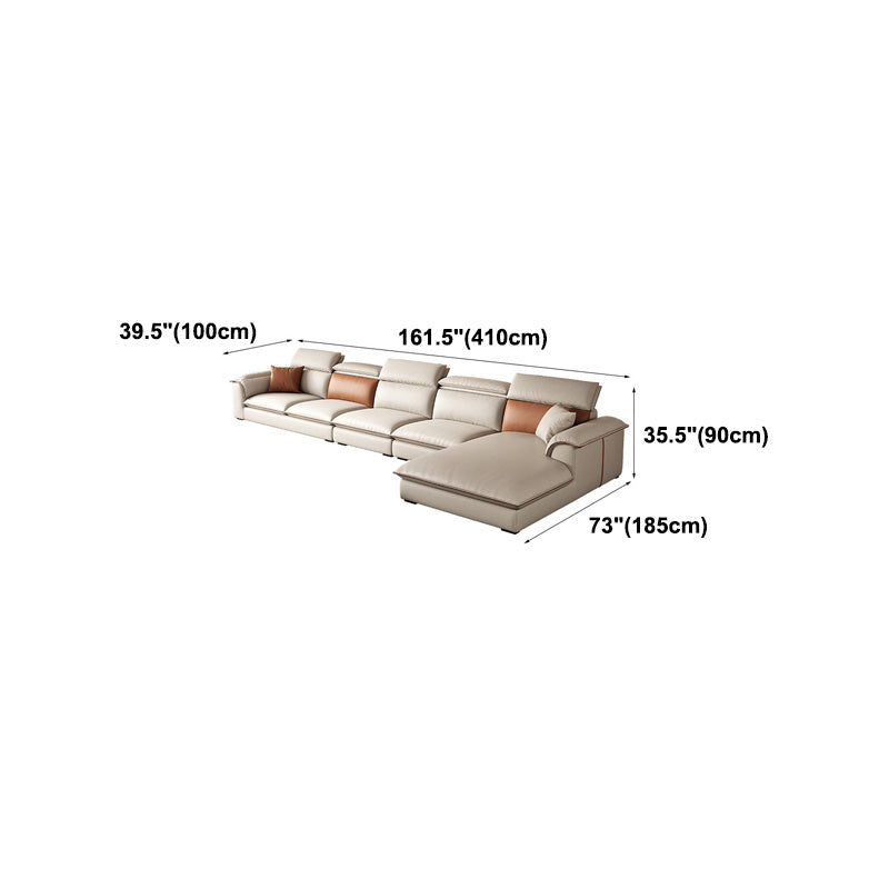 Beige Faux Leather Sectional Sofa Stain-Resistant Sofa for Living Room