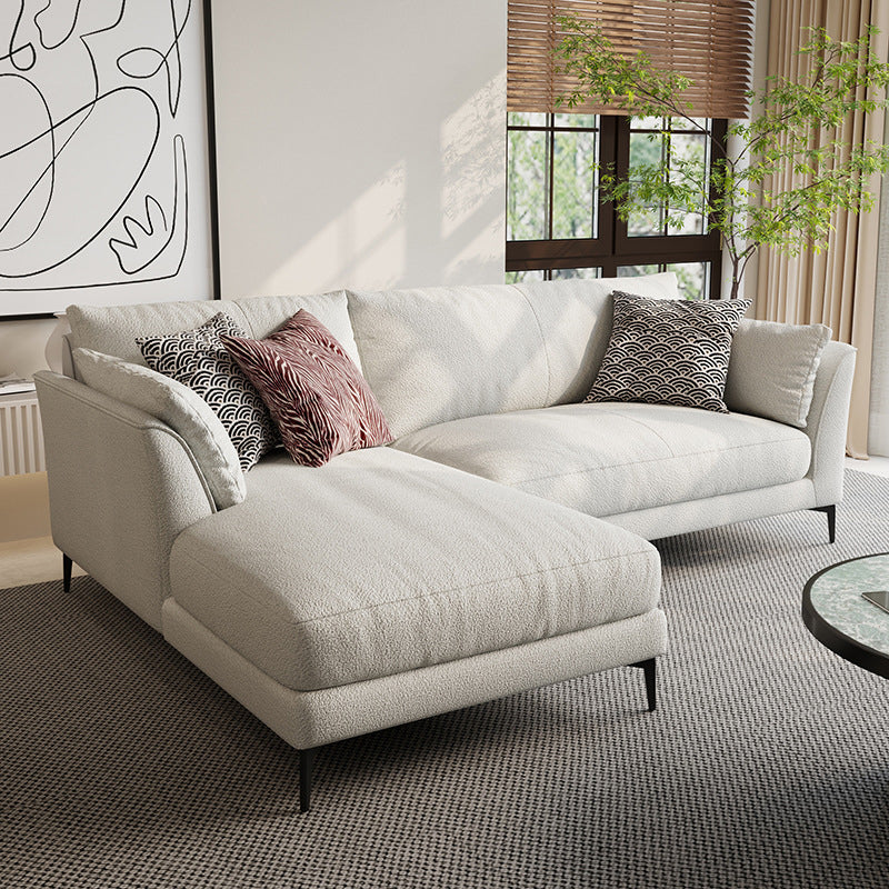 Scandinavian Linen Cushion Back Sectional Cream Slipcovered for Living Room Sofa