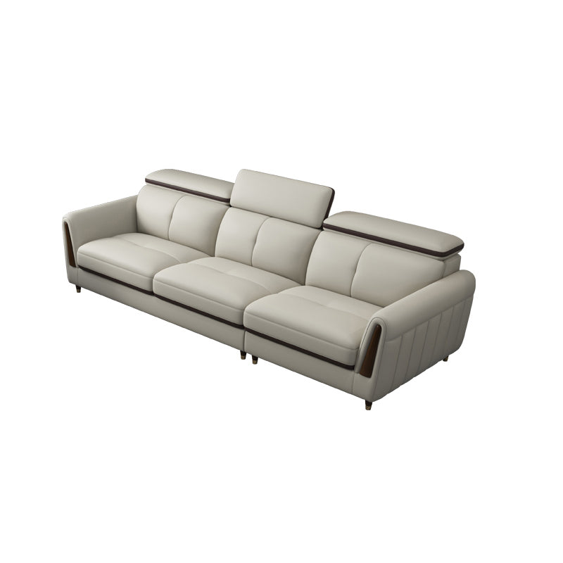 Scandinavian Stain-Resistant Genuine Leather Light-grey Sofa & Chaise