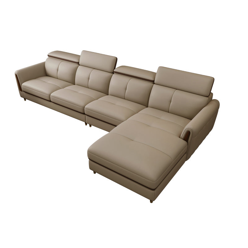 Scandinavian Stain-Resistant Genuine Leather Light-grey Sofa & Chaise