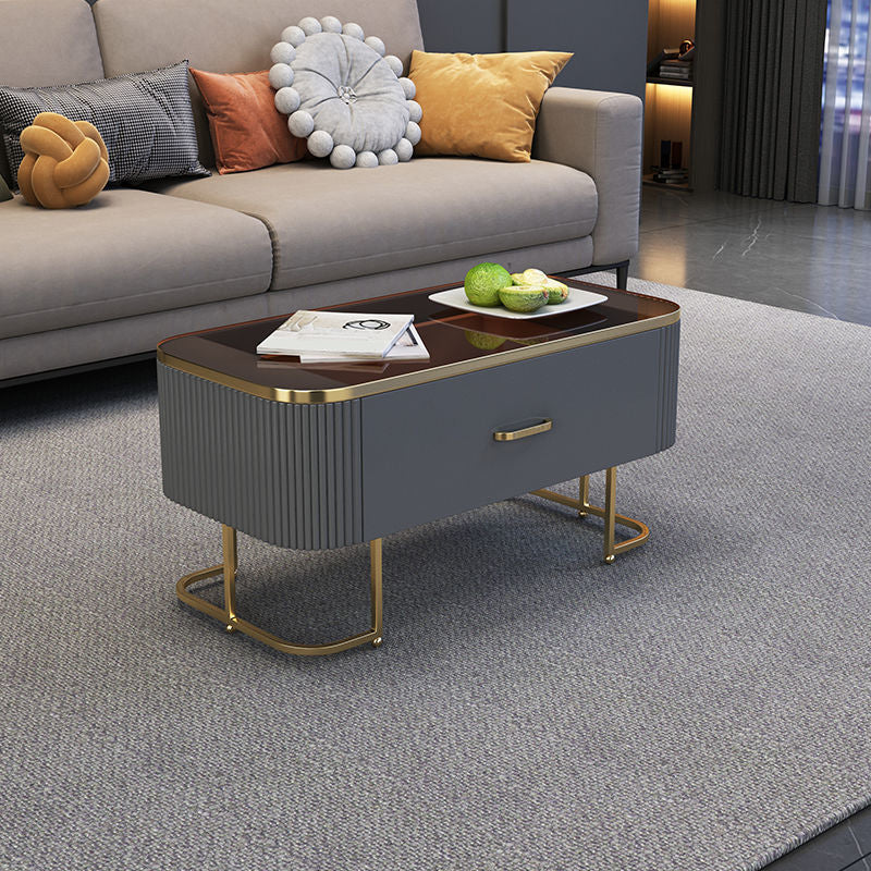 Contemporary Coffee Table with Storage Drawer and Golden Frame Base