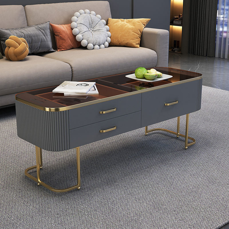 Contemporary Coffee Table with Storage Drawer and Golden Frame Base
