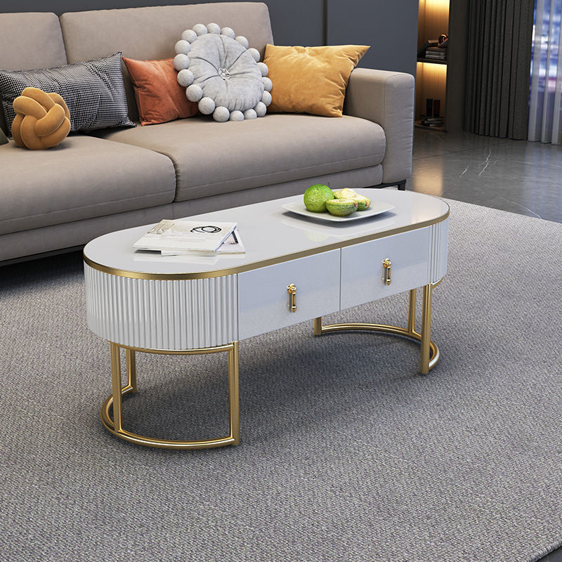 Contemporary Coffee Table with Storage Drawer and Golden Frame Base