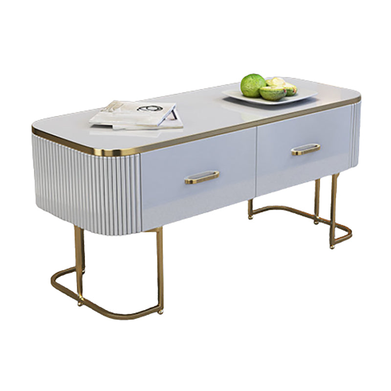 Contemporary Coffee Table with Storage Drawer and Golden Frame Base