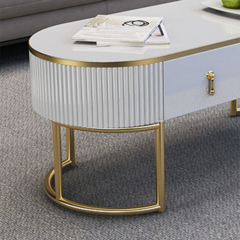 Contemporary Coffee Table with Storage Drawer and Golden Frame Base