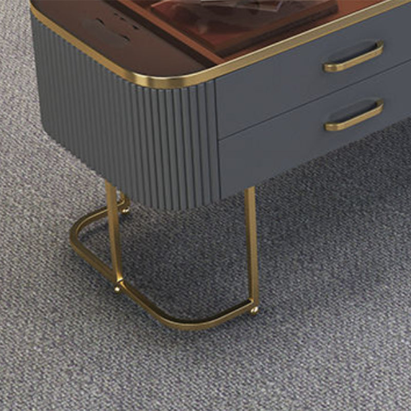 Contemporary Coffee Table with Storage Drawer and Golden Frame Base