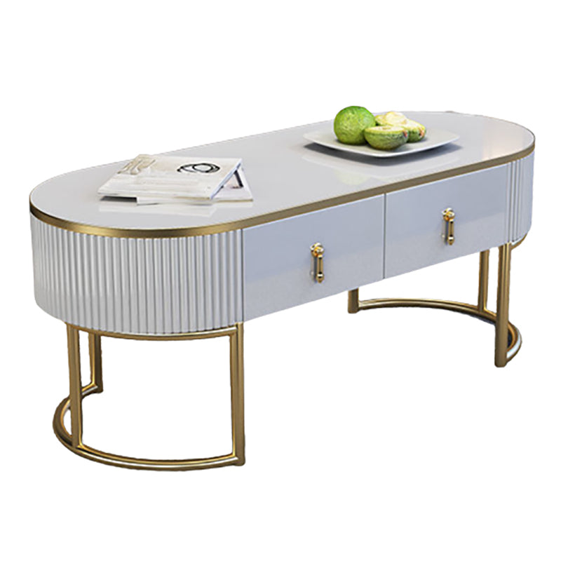 Contemporary Coffee Table with Storage Drawer and Golden Frame Base