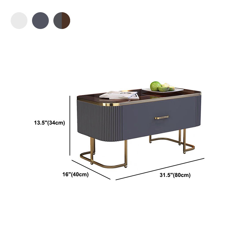 Contemporary Coffee Table with Storage Drawer and Golden Frame Base