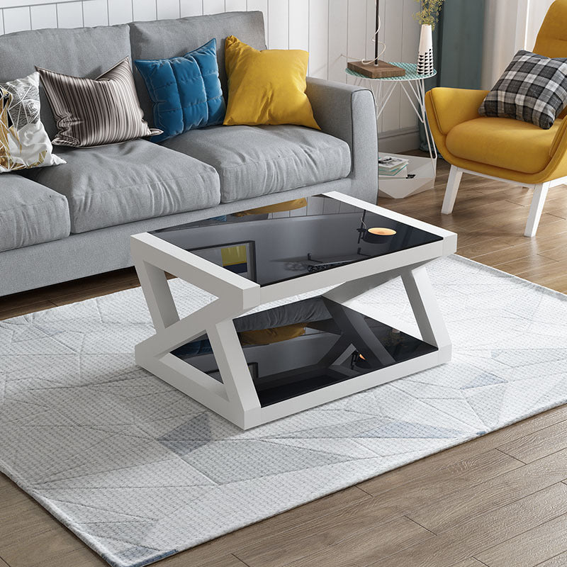 Abstract Base Rectangular Modern Style Glass Table Metal Bottom Frame Coffee Table