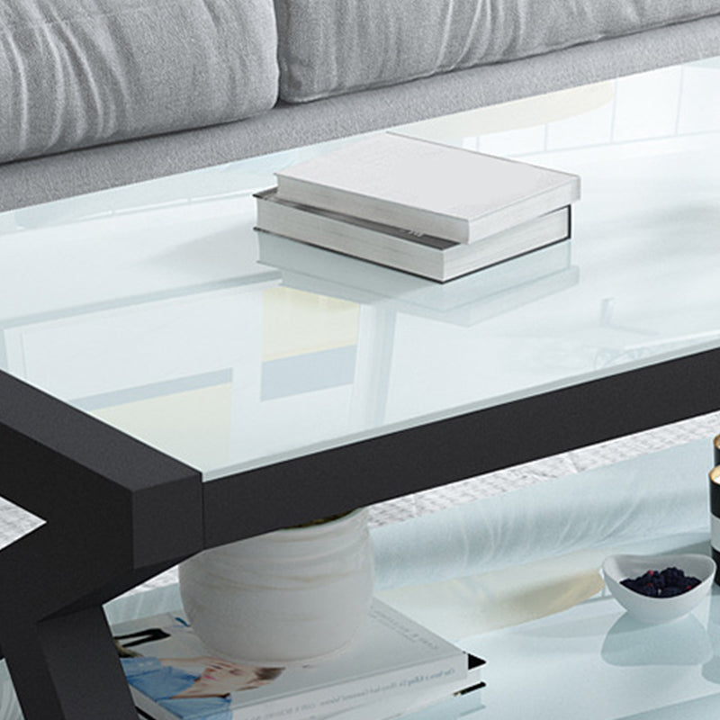 Abstract Base Rectangular Modern Style Glass Table Metal Bottom Frame Coffee Table