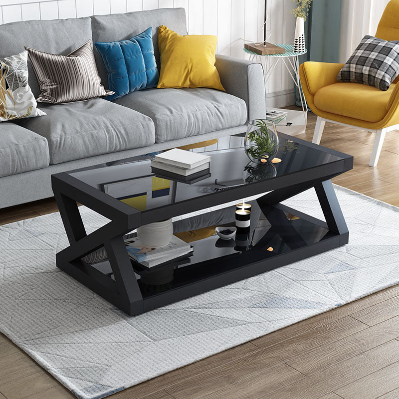 Abstract Base Rectangular Modern Style Glass Table Metal Bottom Frame Coffee Table