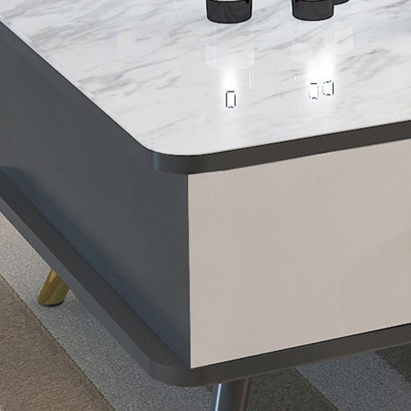 Contemporary Glass Top Coffee Table with 2 Drawers and 4 Legs