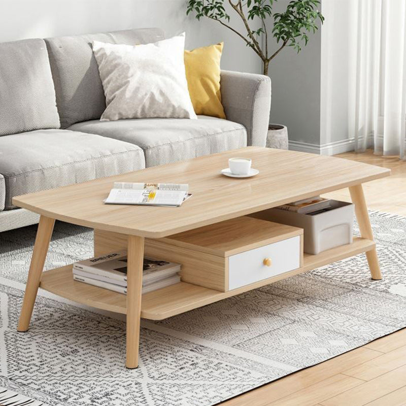 Modern Style Rectangular Artificial 4 Legs Base with Drawer Coffee Table