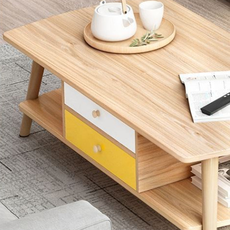 Modern Style Rectangular Artificial 4 Legs Base with Drawer Coffee Table