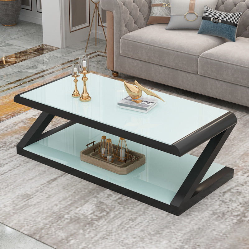 Contemporary Class Top Coffee Table with Steel Frame and Pedestal Base
