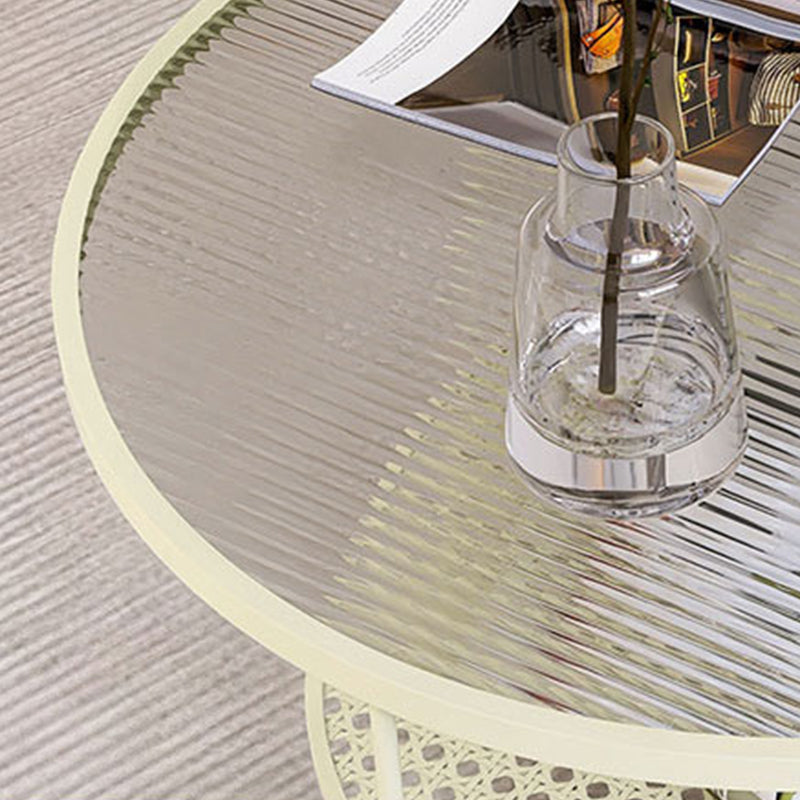 Contemporary Cocktail Table with Glass Top and Iron Base and Shelf