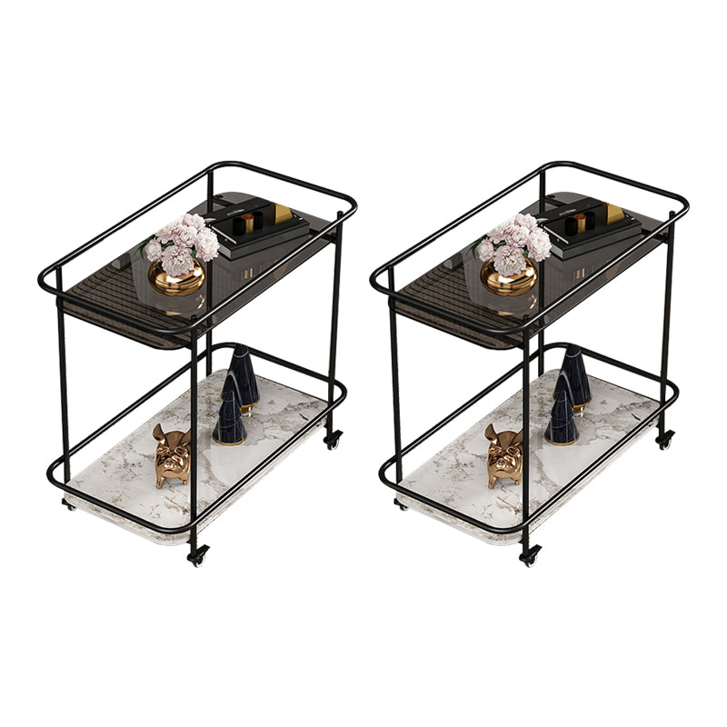 Modern 23.6" Rectangular Glass Top Side Table Metal Frame End Table with Shelf