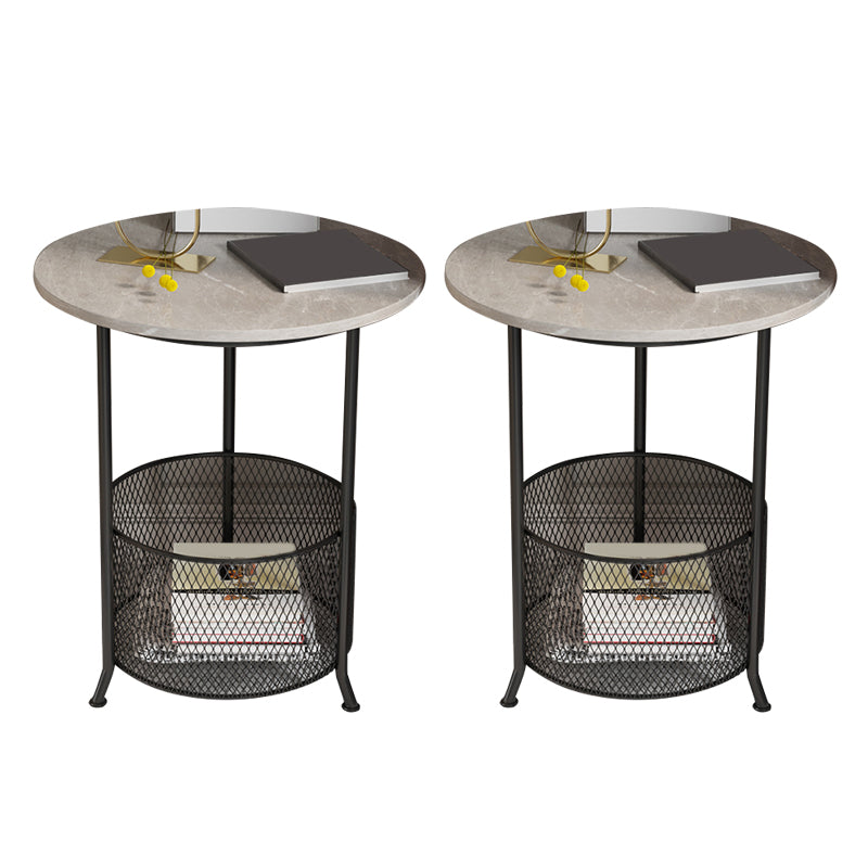 Modern 21.6" Tall Round Slate Top Side Table Iron 3 Legs End Table with Storage