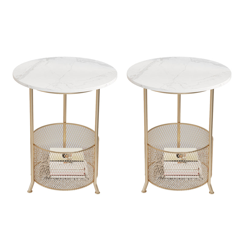 Modern 21.6" Tall Round Slate Top Side Table Iron 3 Legs End Table with Storage
