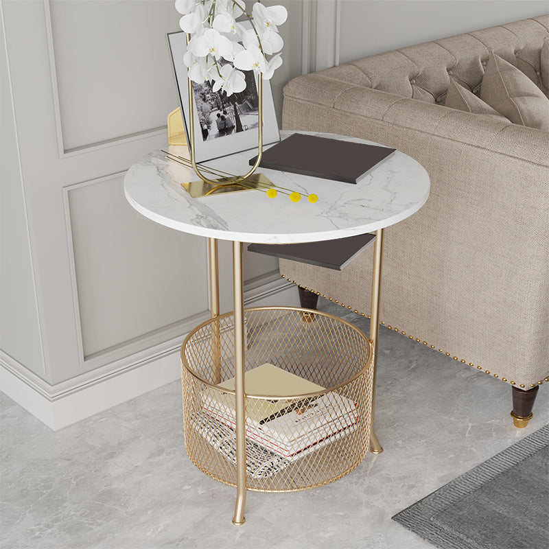 Modern 21.6" Tall Round Slate Top Side Table Iron 3 Legs End Table with Storage