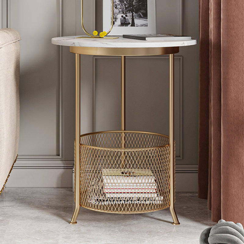 Modern 21.6" Tall Round Slate Top Side Table Iron 3 Legs End Table with Storage