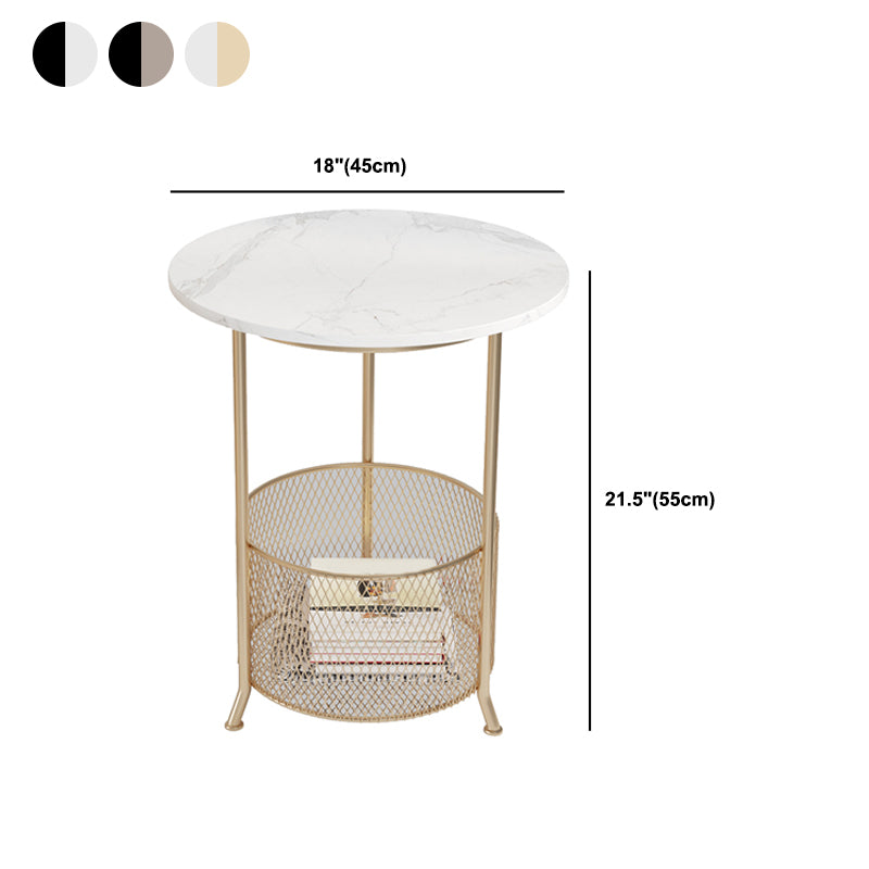 Modern 21.6" Tall Round Slate Top Side Table Iron 3 Legs End Table with Storage