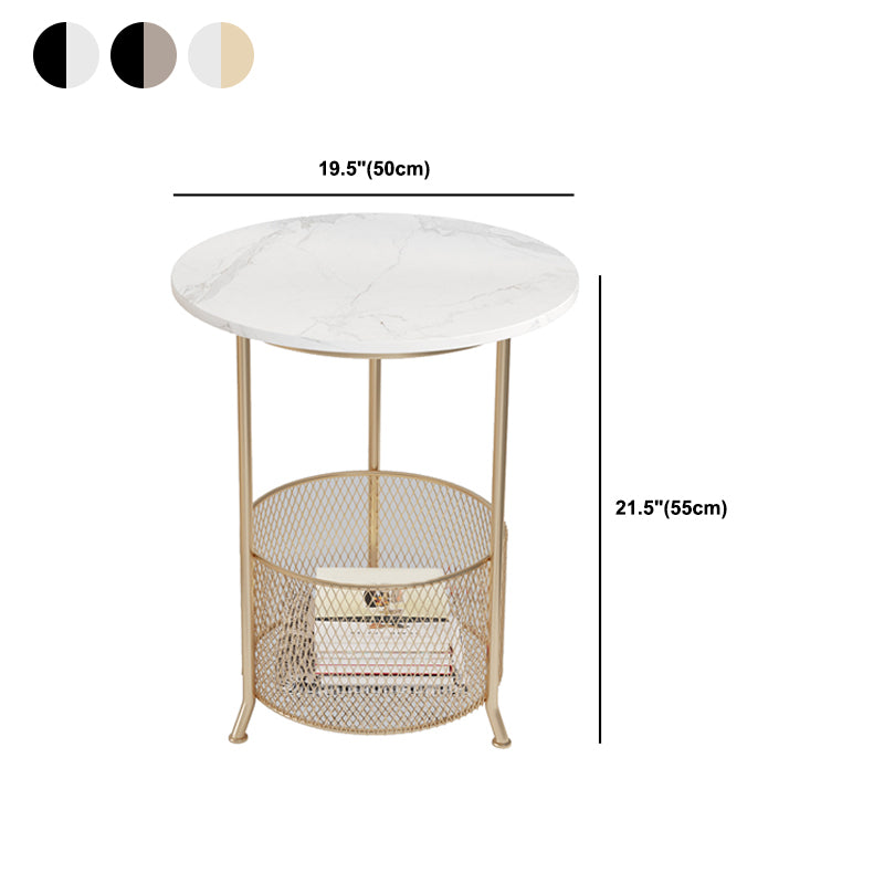 Modern 21.6" Tall Round Slate Top Side Table Iron 3 Legs End Table with Storage