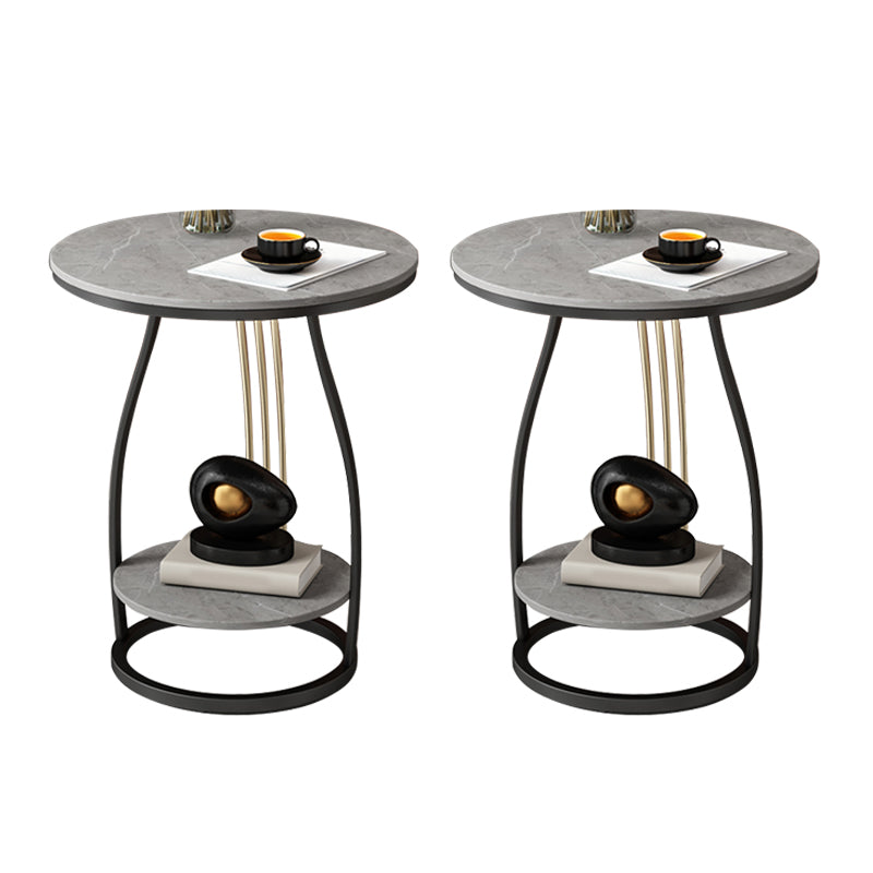 Modernistic Metal Frame End Table Round End Table with Slate Top