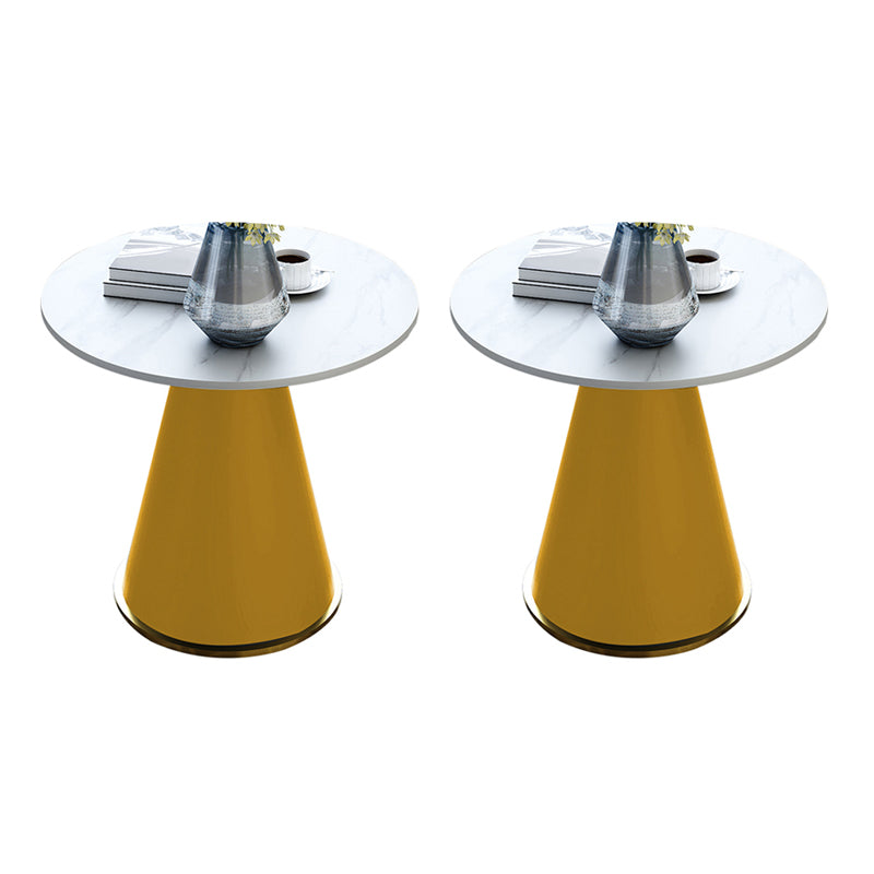22" Tall Round Slate Top End Table Modern Metal Pedestal Table