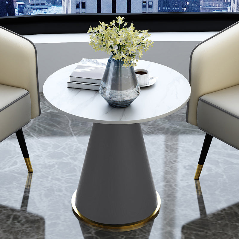 22" Tall Round Slate Top End Table Modern Metal Pedestal Table